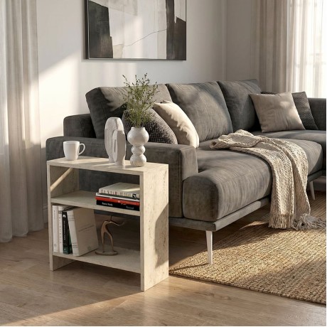 Silvanus Megapap melamine side table in travertine color 51x17,5x49cm.