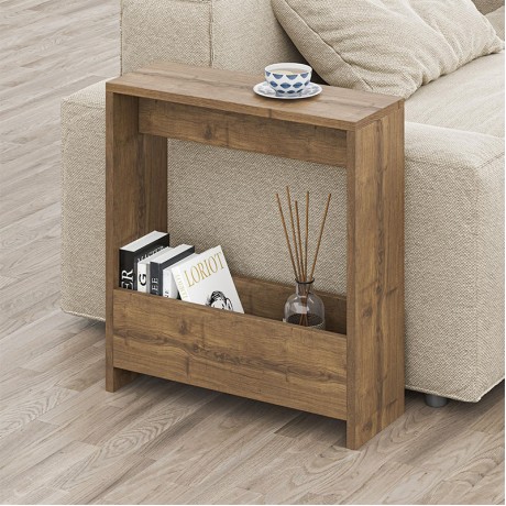 Simpi Megapap melamine side table in light walnut color 55x20x60cm.