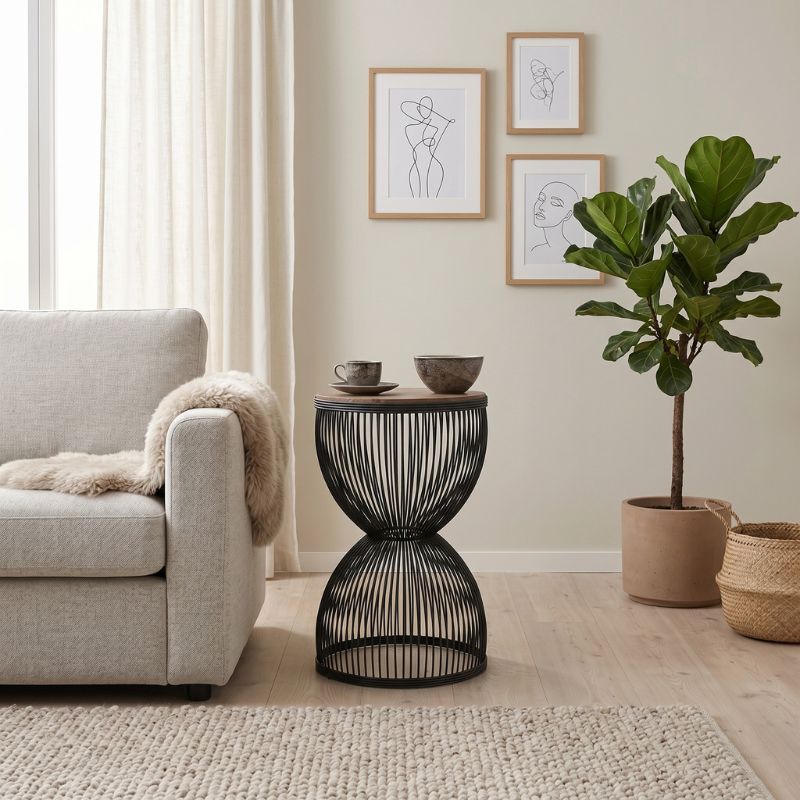 Stella Megapap metal - MDF side table in black - walnut color Ø34,5x56,5cm.