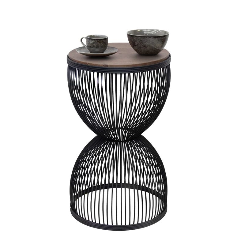 Stella Megapap metal - MDF side table in black - walnut color Ø34,5x56,5cm.
