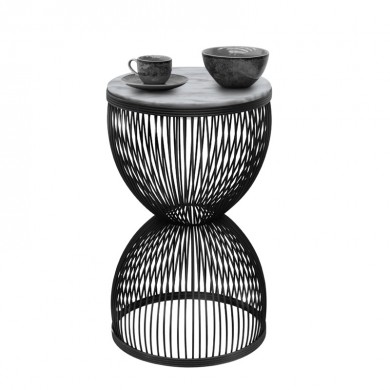 Stella Megapap metal - MDF side table in black - white marble effect color Ø34,5x56,5cm.