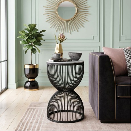 Stella Megapap metal - MDF side table in black - white marble effect color Ø34,5x56,5cm.
