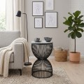 Stella Megapap metal - MDF side table in black - white marble effect color Ø34,5x56,5cm.