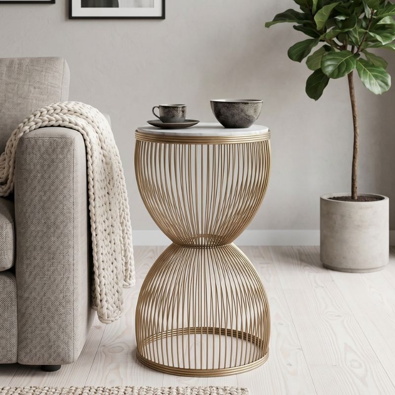 Stella Megapap metal - MDF side table in gold - white marble color Ø34,5x56,5cm.