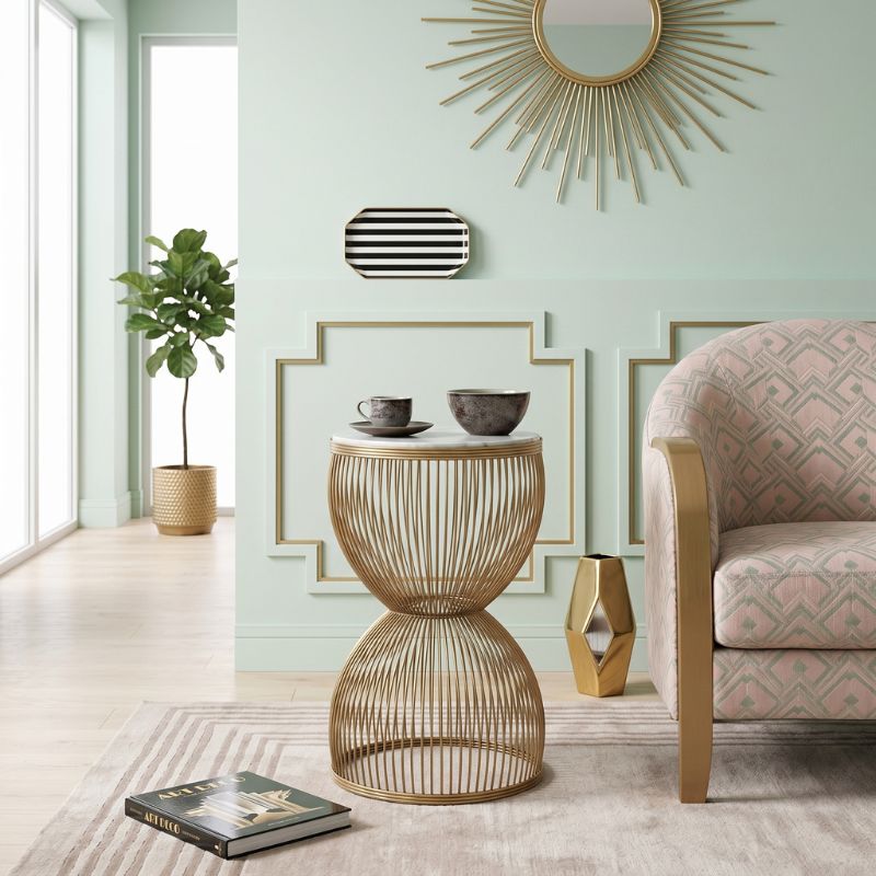 Stella Megapap metal - MDF side table in gold - white marble color Ø34,5x56,5cm.