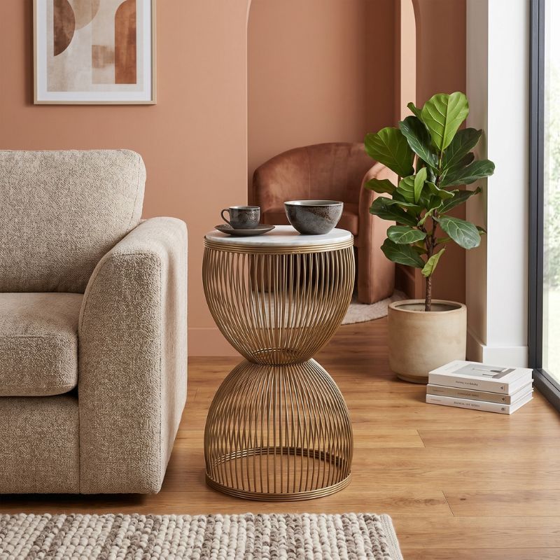 Stella Megapap metal - MDF side table in gold - white marble color Ø34,5x56,5cm.