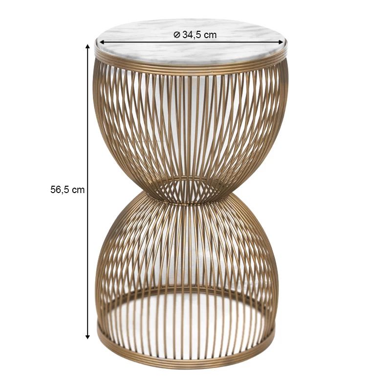Stella Megapap metal - MDF side table in gold - white marble color Ø34,5x56,5cm.