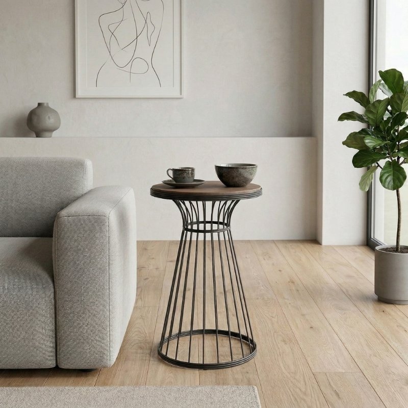 Tekosi Megapap metallic - Mdf side table in walnut - black color 35x35x58cm.