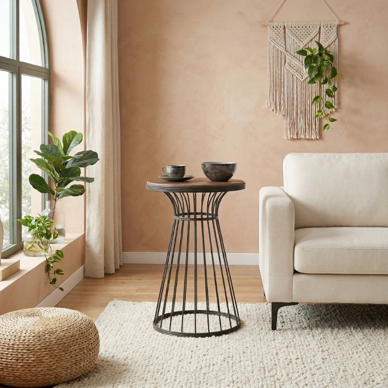 Tekosi Megapap metallic - Mdf side table in walnut - black color 35x35x58cm.