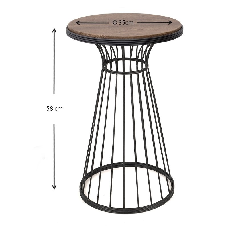 Tekosi Megapap metallic - Mdf side table in walnut - black color 35x35x58cm.