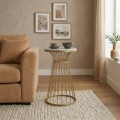 Tekosi Megapap metallic - Mdf side table in gold - white marble effect color 35x35x58cm.