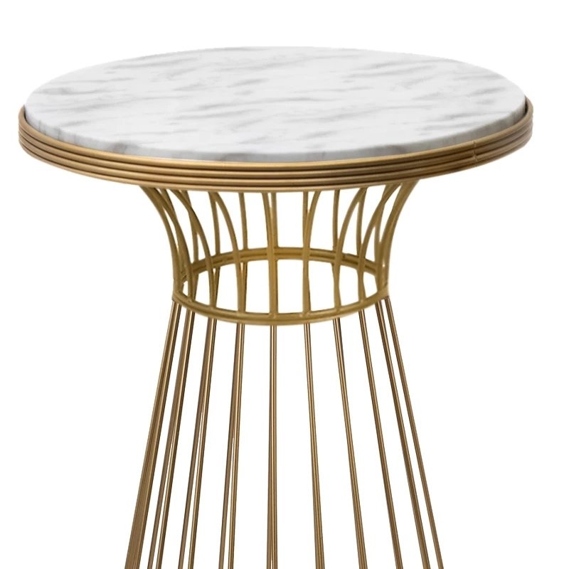 Tekosi Megapap metallic - Mdf side table in gold - white marble effect color 35x35x58cm.