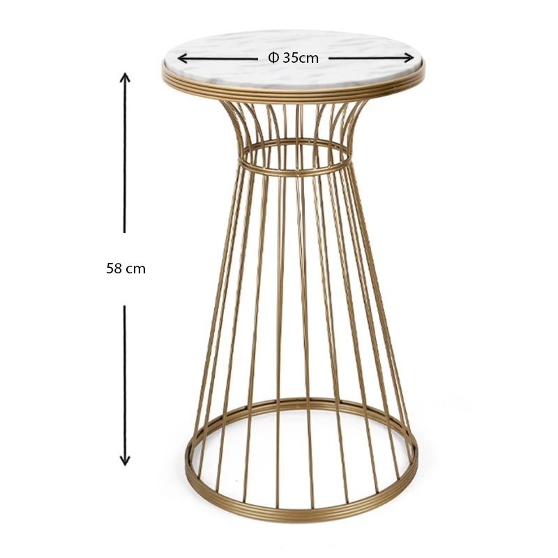 Tekosi Megapap metallic - Mdf side table in gold - white marble effect color 35x35x58cm.