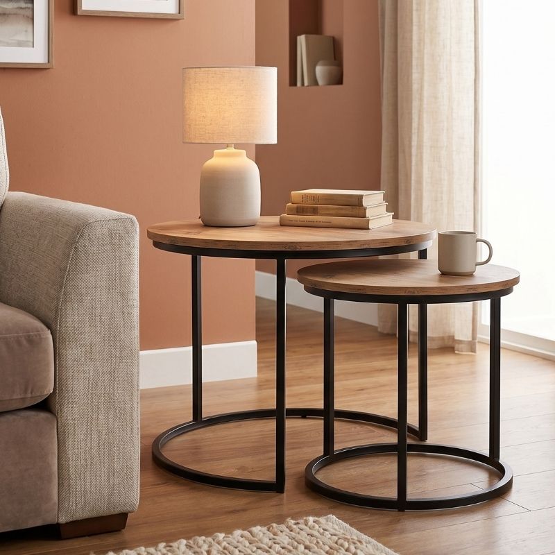 Gary Megapap Mdf/metallic coffee tables in acacia color 65x65x44cm.