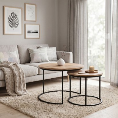 Τραπεζάκια σαλονιού Gary Megapap Mdf - μεταλλικό χρώμα ακακίας 65x65x44εκ.