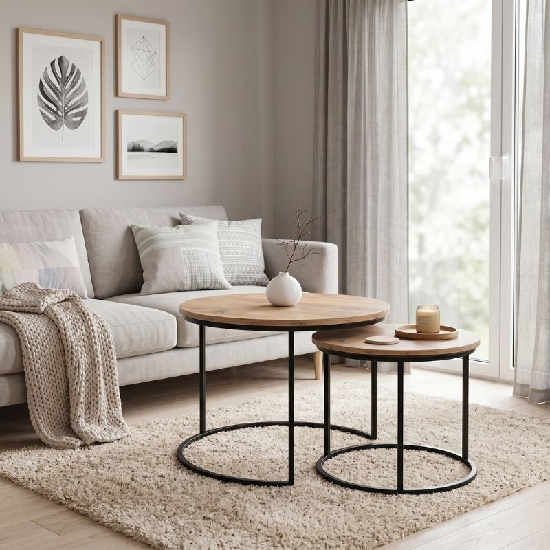 Gary Megapap Mdf/metallic coffee tables in acacia color 65x65x44cm.