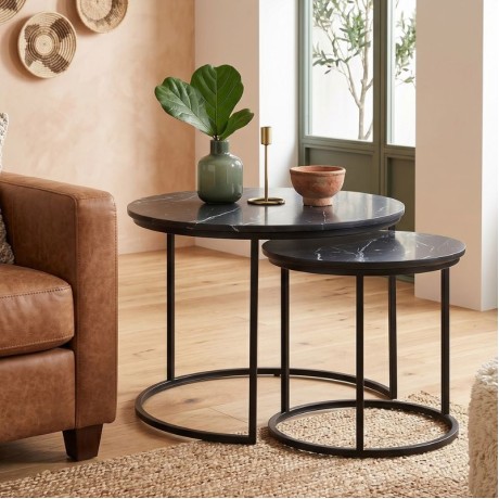 Gary Megapap Mdf/metallic coffee tables in black marble effect color 65x65x44cm.