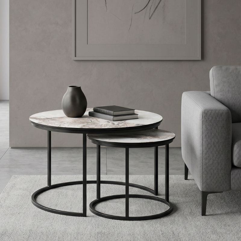 Gary Megapap Mdf/metallic coffee tables in beige marble effect color 65x65x44cm.
