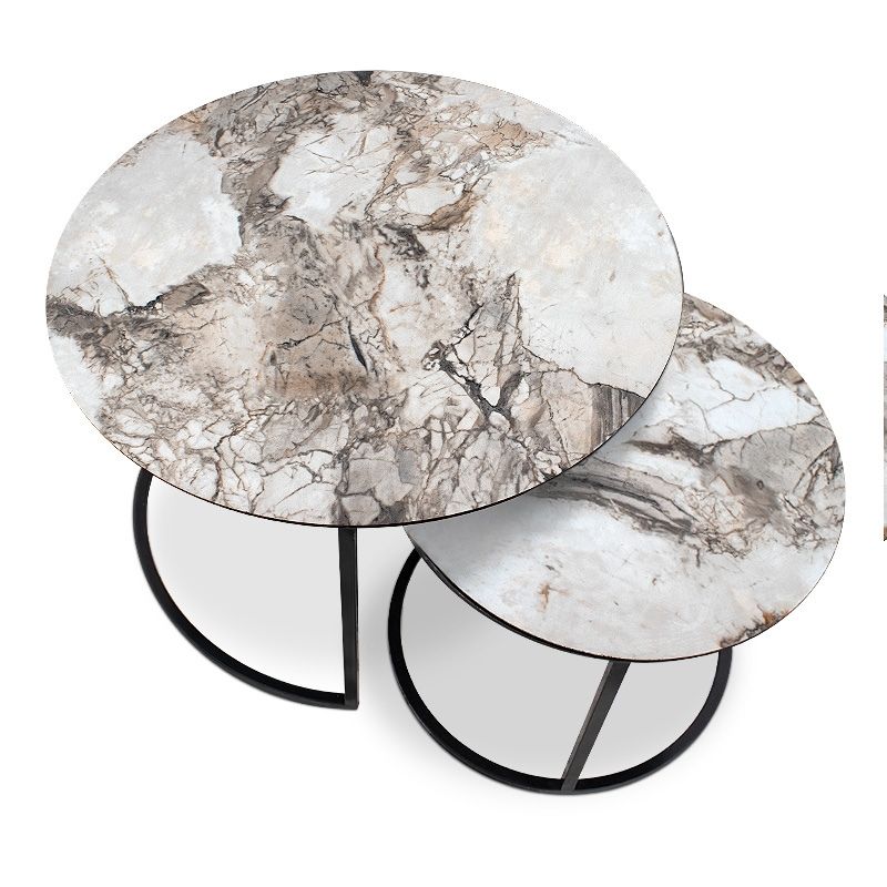 Gary Megapap Mdf/metallic coffee tables in beige marble effect color 65x65x44cm.