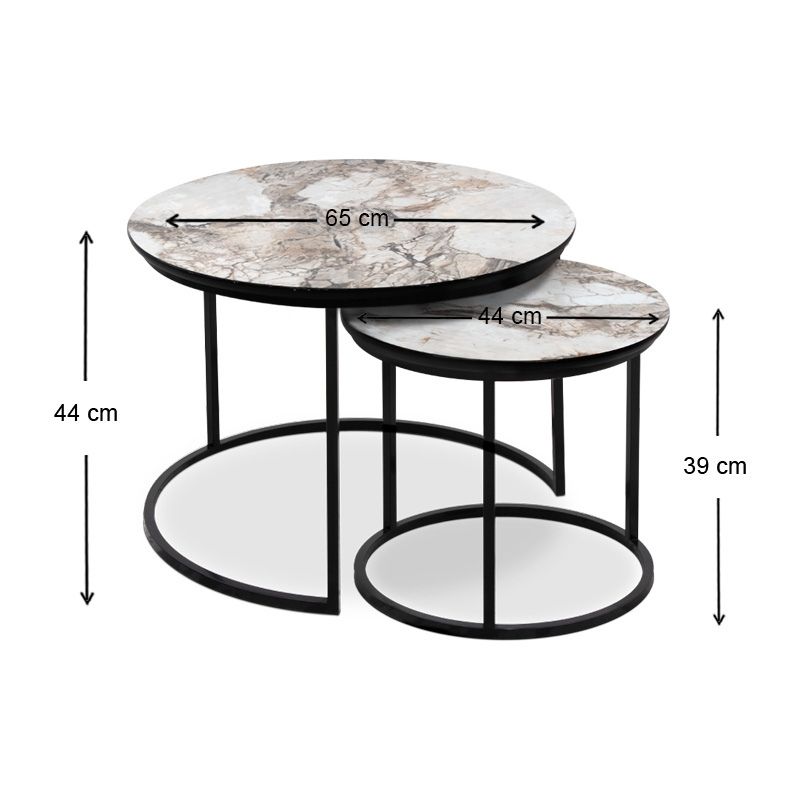 Gary Megapap Mdf/metallic coffee tables in beige marble effect color 65x65x44cm.