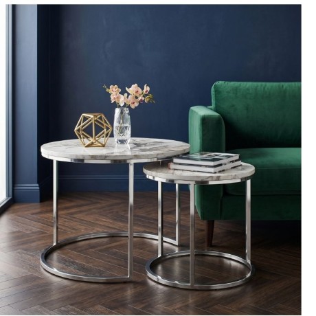Gary Megapap Mdf/metallic coffee tables in marble effect - chrome color 65x65x44cm.