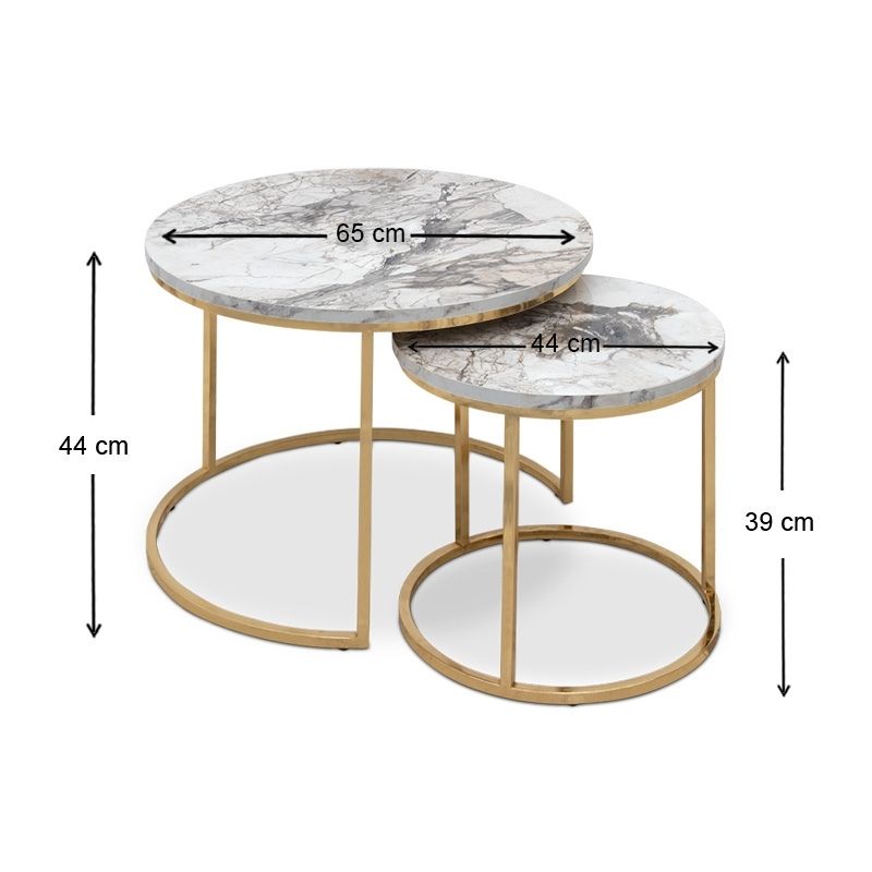 Gary Megapap Mdf/metallic coffee tables in beige marble effect - gold color 65x65x44cm.