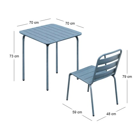 BRIO Slat Set (Table 70x70cm+4 Chairs) Metal Sandy Blue 5415C