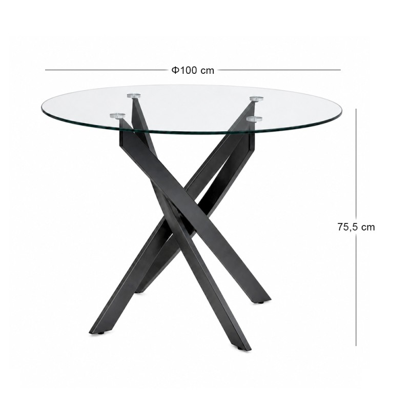 Aldo Megapap tempered glass - black metal legs Ø100x75.5cm.