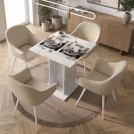 Allos Megapap melamine dinner table in white marble effect color 75x75x77cm.