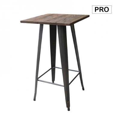 Τραπέζι bar Relix wood με antique μαύρο μεταλλικό σκελετό και ξύλινη επιφάνεια σε χρώμα σκούρο όακ 60x60εκ