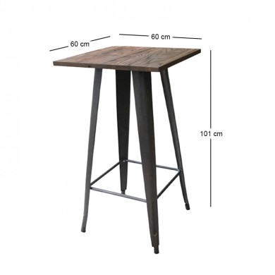 Τραπέζι bar Relix wood με antique μαύρο μεταλλικό σκελετό και ξύλινη επιφάνεια σε χρώμα σκούρο όακ 60x60εκ