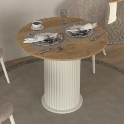 Τραπέζι Bohema Megapap χρώμα ivory - sepet oak Ø90x77,7εκ. Τραπέζι Bohema Megapap χρώμα ivory - sepet oak Ø90x77,7εκ.