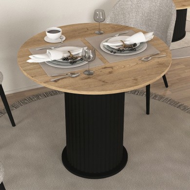 Τραπέζι Bohema Megapap χρώμα μαύρο - sepet oak Ø90x77,7εκ.