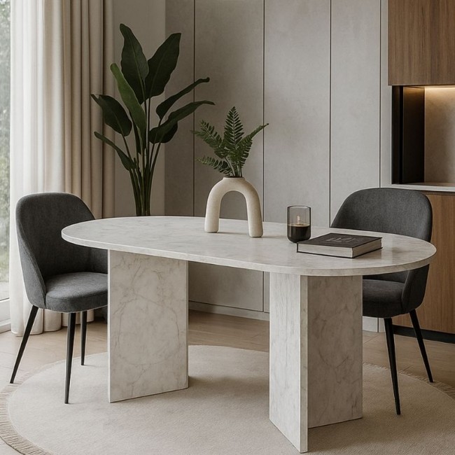 Τραπέζι Cortado Megapap χρώμα λευκό εφέ μαρμάρου 138x80x75εκ.