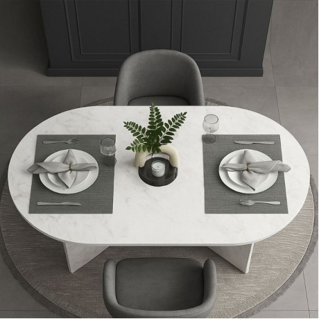 Cortado Megapap melamine dining table in white marble color 138x80x75cm.