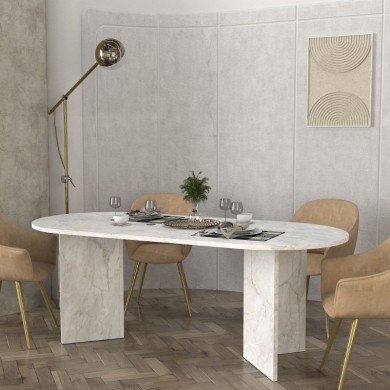 Cortado Megapap melamine dining table in white marble color 200x90x74cm.