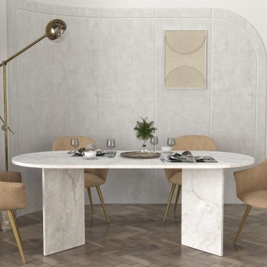 Cortado Megapap melamine dining table in white marble color 200x90x74cm.