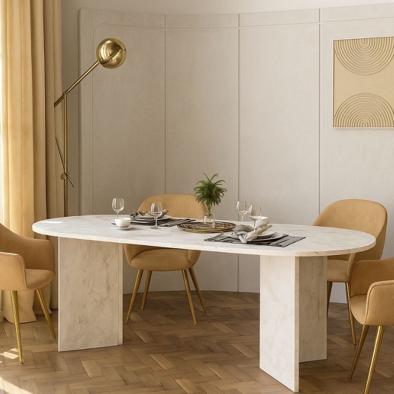 Cortado Megapap melamine dining table in white marble color 200x90x74cm.