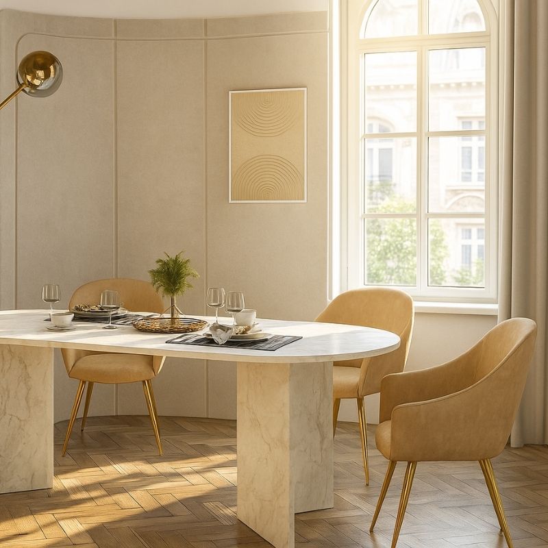 Cortado Megapap melamine dining table in white marble color 200x90x74cm.