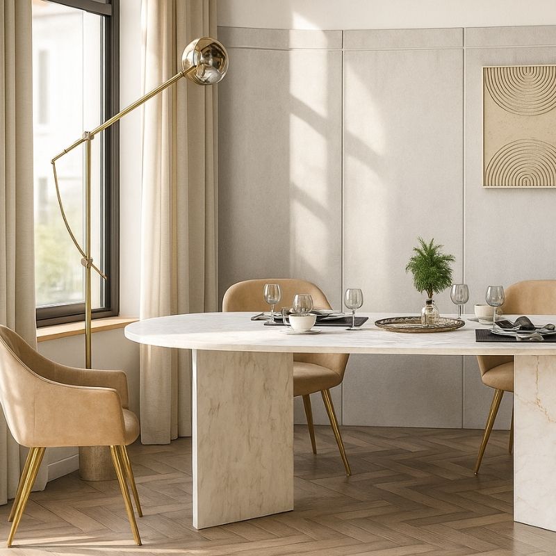 Cortado Megapap melamine dining table in white marble color 200x90x74cm.