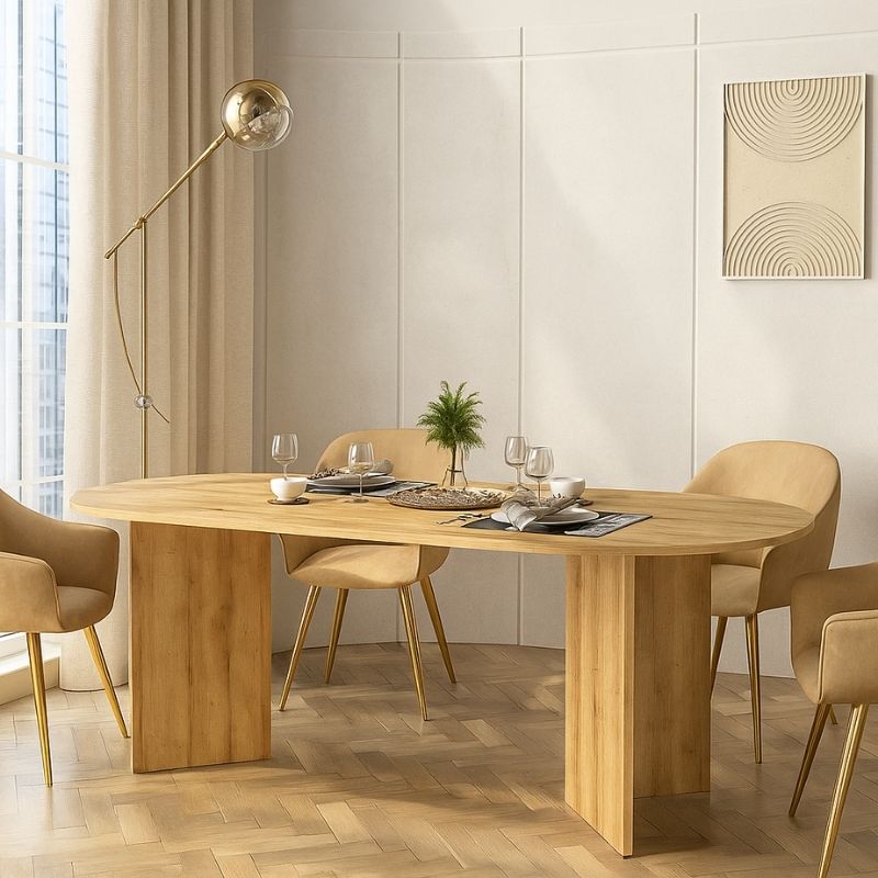 Cortado Megapap melamine dining table in sapphire oak color 200x90x74cm.