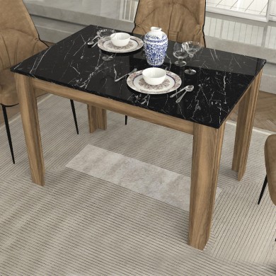 Darlen Megapap melamine dinner table in walnut - black marble color 110x72x74cm.