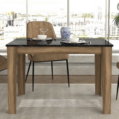 Darlen Megapap melamine dinner table in walnut - black marble color 110x72x74cm.
