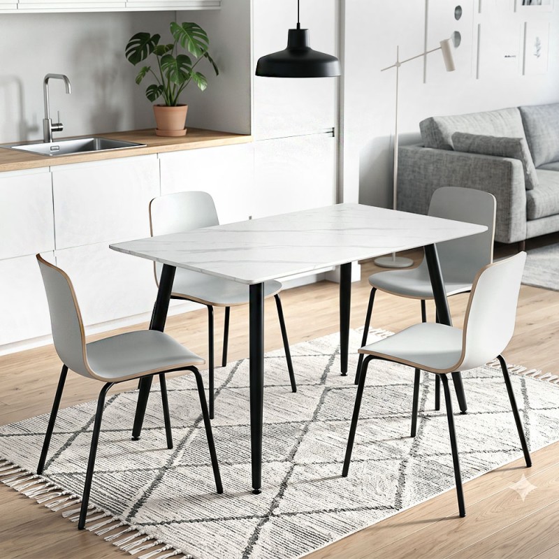 Enzo Megapap sintered stone - metal table in white marble effect and black metal legs 120x70x77cm.
