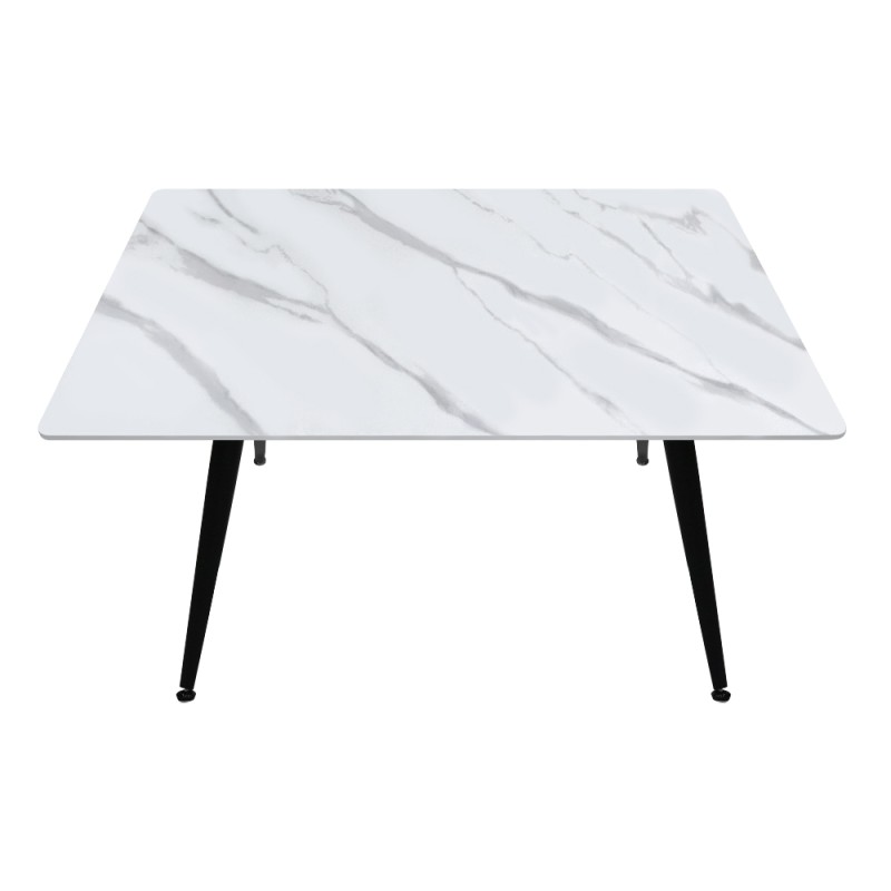 Enzo Megapap sintered stone - metal table in white marble effect and black metal legs 120x70x77cm.