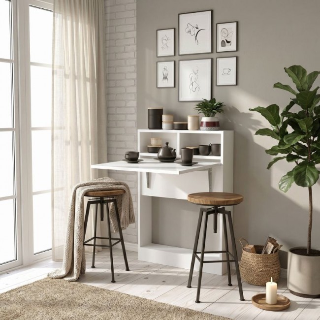 Bracke Megapap melamine wall mounded folding table in white color 70x15x96cm.
