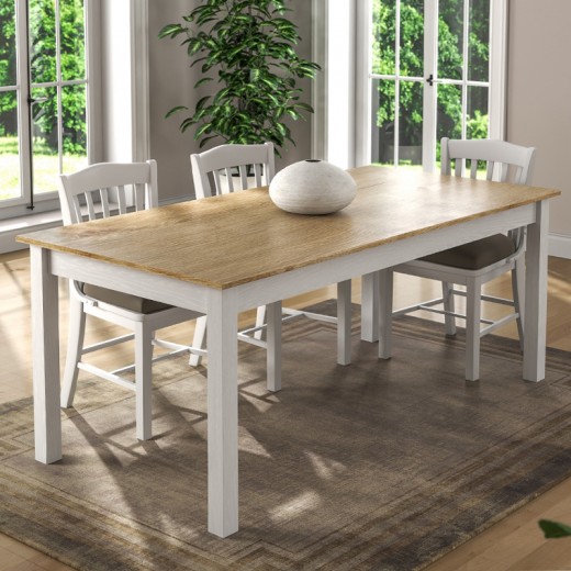 Τραπέζι Fira Megapap χρώμα λευκό - φυσικό οξιάς 180x90x78εκ.