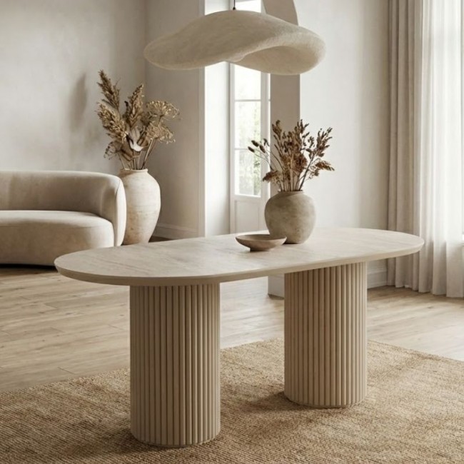 Hazar Megapap MDF dining table in travertine - sandstone color 180x90x77cm.