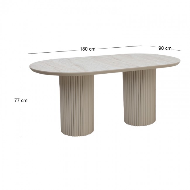 Hazar Megapap MDF dining table in travertine - sandstone color 180x90x77cm.