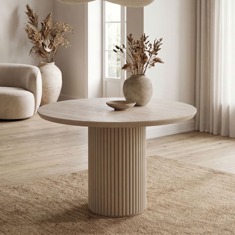 Τραπέζι Hazar Megapap Mdf χρώμα travertine - sandstone Ø100,5x76εκ.